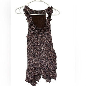 Hazel black and pink floral print asymmetrical sleeveless top